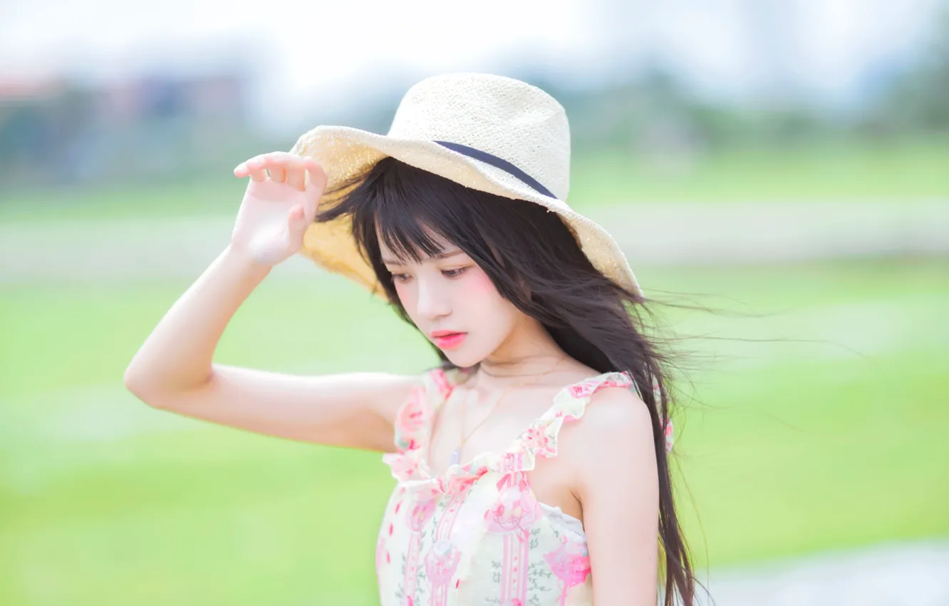 Фото обои Asian, Model, pretty, Woman, Hat, Cute, Outdoor, Close Up