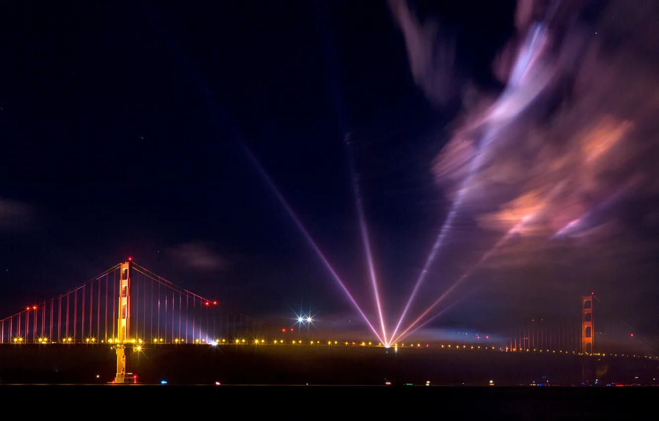 Фото обои Мост, Ночь, Золотые Ворота, USA, США, Golden Gate Bridge, Night, San Francisco