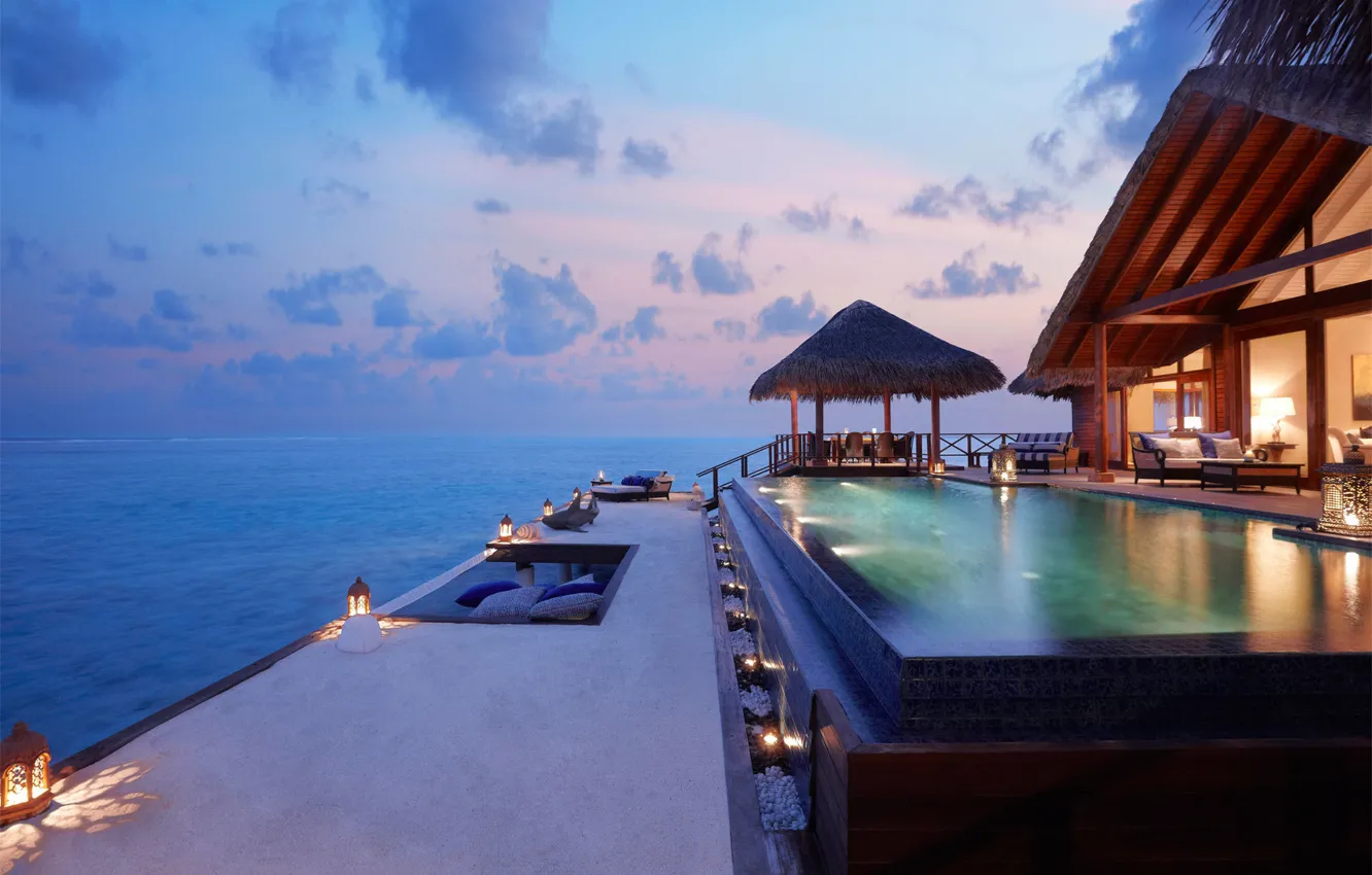 Фото обои интерьер, Мальдивы, бассеин, Отель