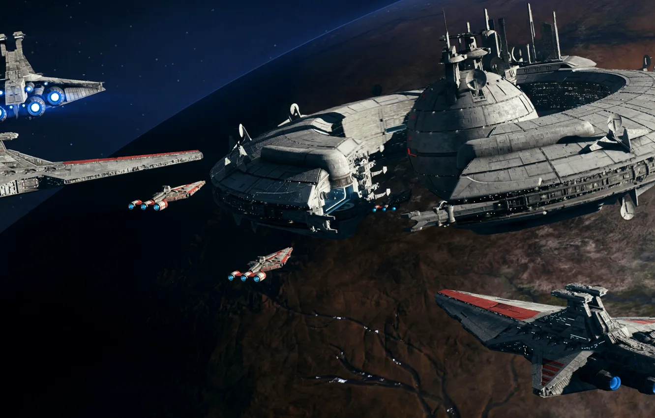 Фото обои космос, планета, звездолет, шутер, EA DICE, Star Wars Battlefront 2