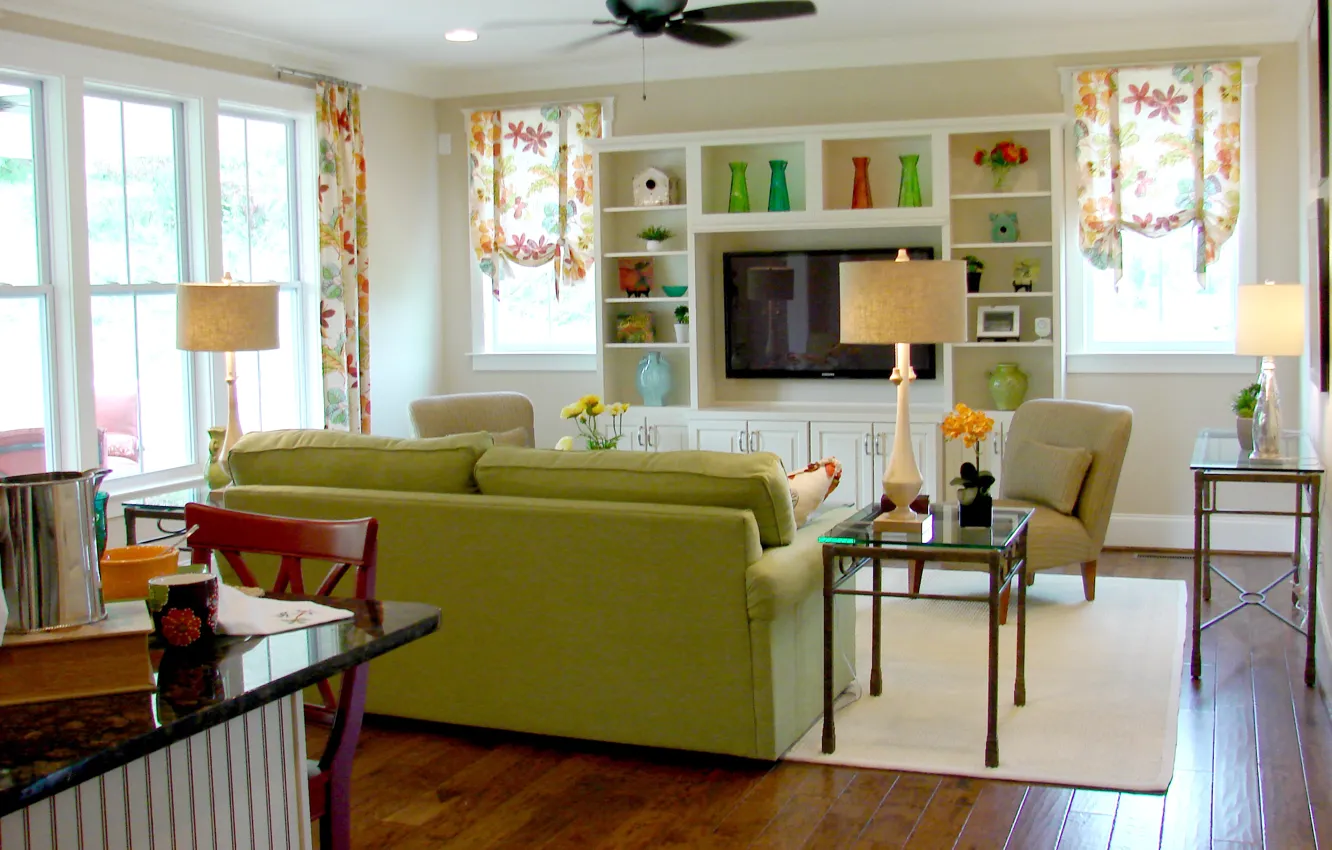 Фото обои комната, интерьер, светлый, гостиная, neutral green living room, нейтрально-зеленая
