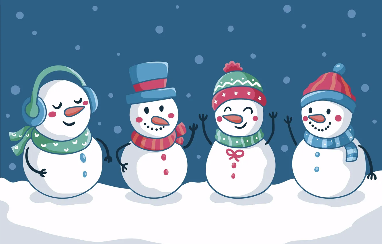 Фото обои зима, снег, шапка, графика, шляпа, наушники, Рождество, сугробы