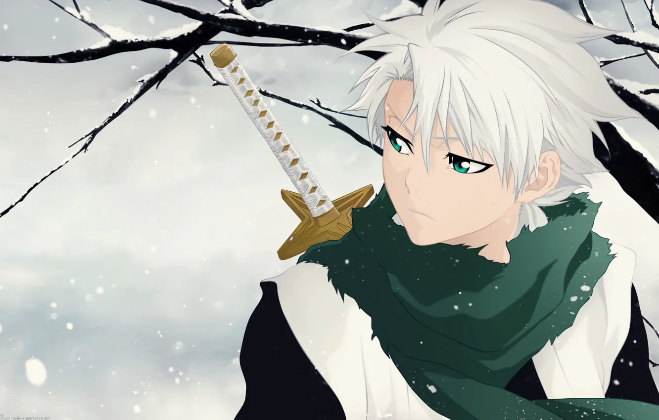 Фото обои wallpaper, sword, game, Bleach, green eyes, anime, chibi, Snow