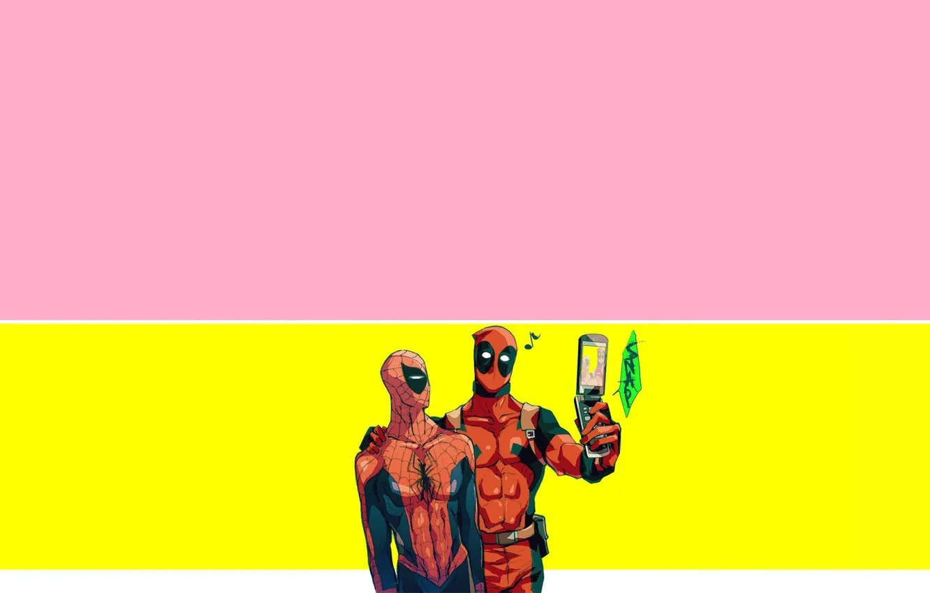 Фото обои красный, spider-man, фотография, телефон, Deadpool, Дэдпул, comics, Человек-паук