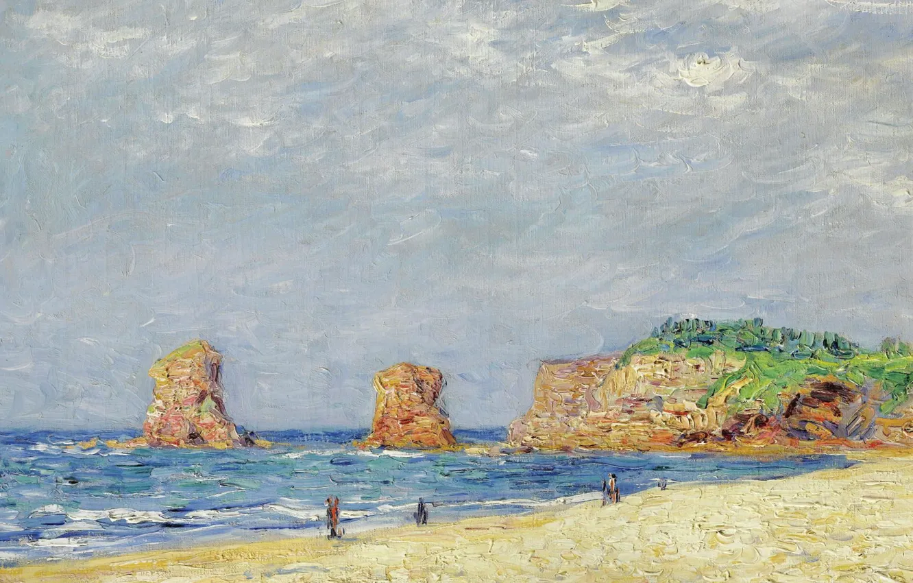Фото обои море, пейзаж, берег, картина, Francis Picabia, Франсис Пикабиа, Скалы в Андайе