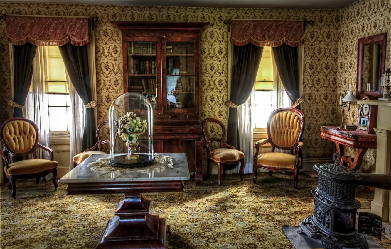 Фото обои ретро, интерьер, гостиная, исторический, викторианский, античный