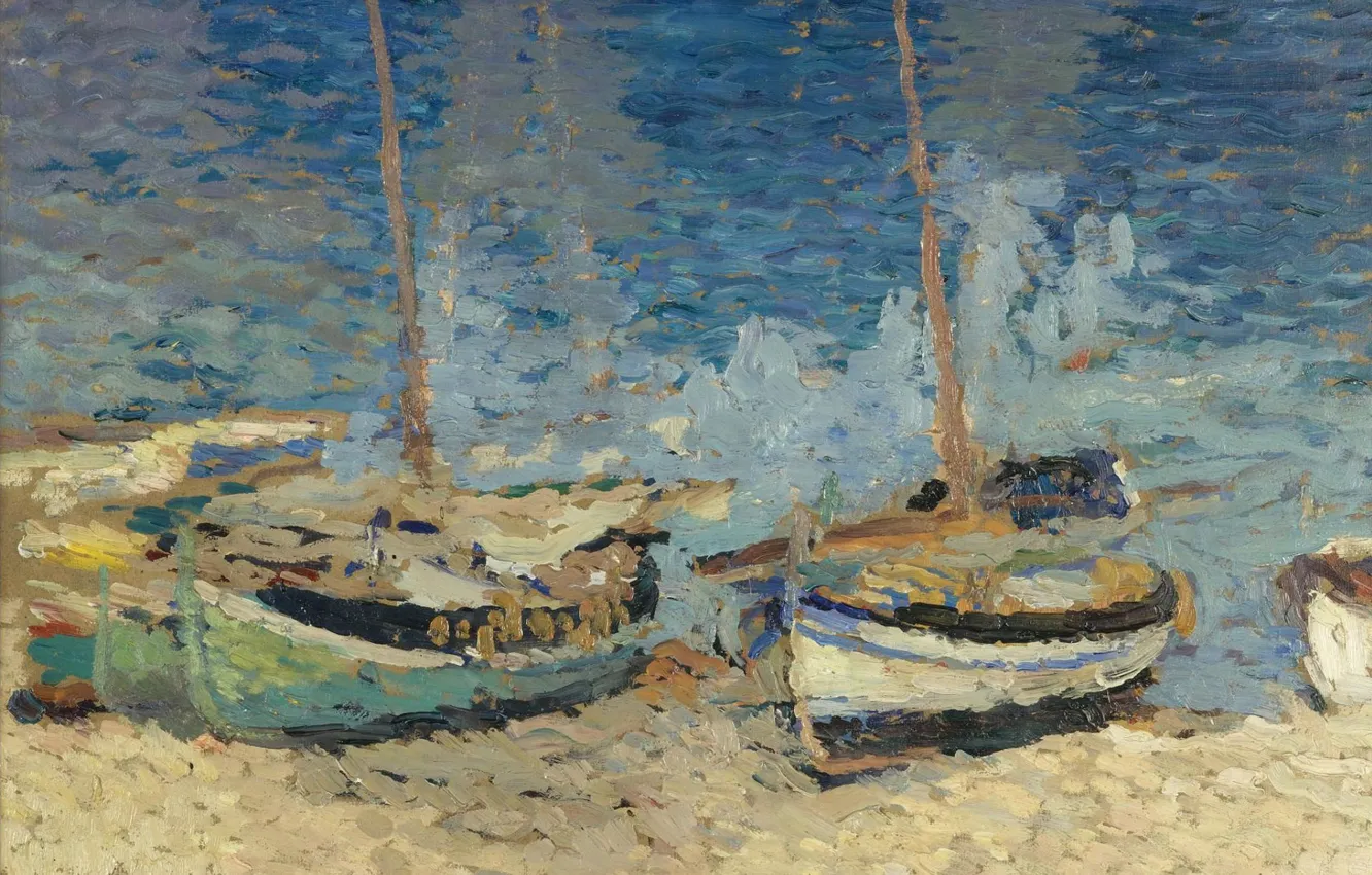 Фото обои пейзаж, картина, Анри-Жан Гильом Мартин, Henri Matrin, Лодки на Песке Коллиура