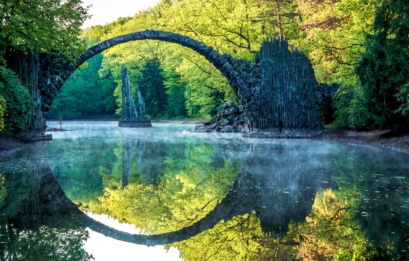 Фото обои мост, отражение, река, Парк
