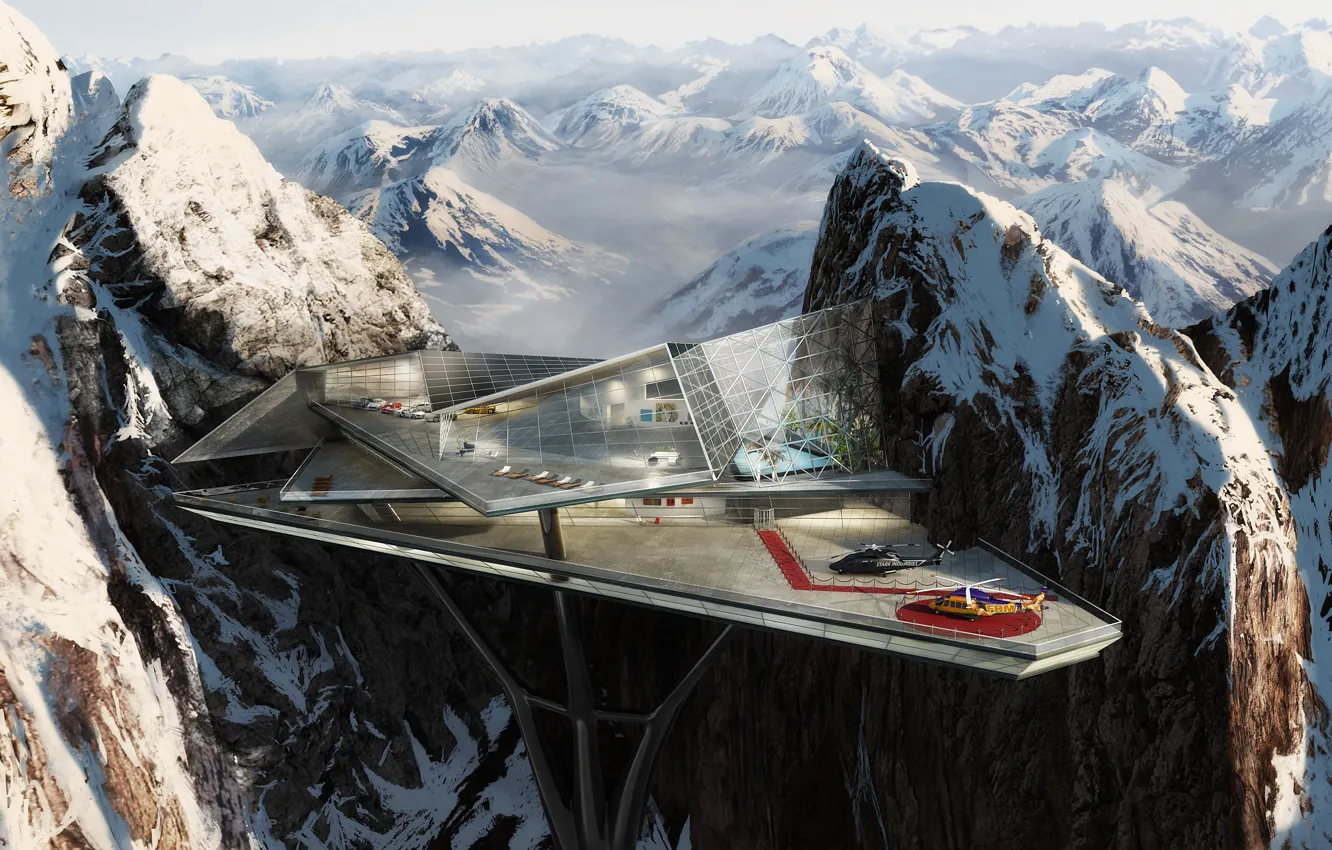 Фото обои горы, дом, план, Железный человек, Тони Старк, Tony Stark's Mt. Pilatus mansion