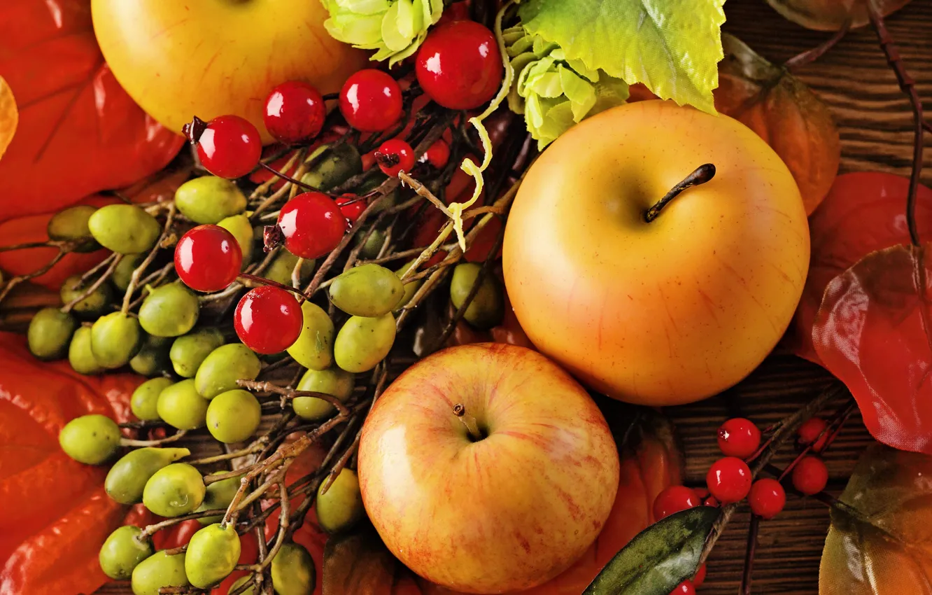 Фото обои осень, листья, яблоки, натюрморт, autumn, leaves, fruit, still life