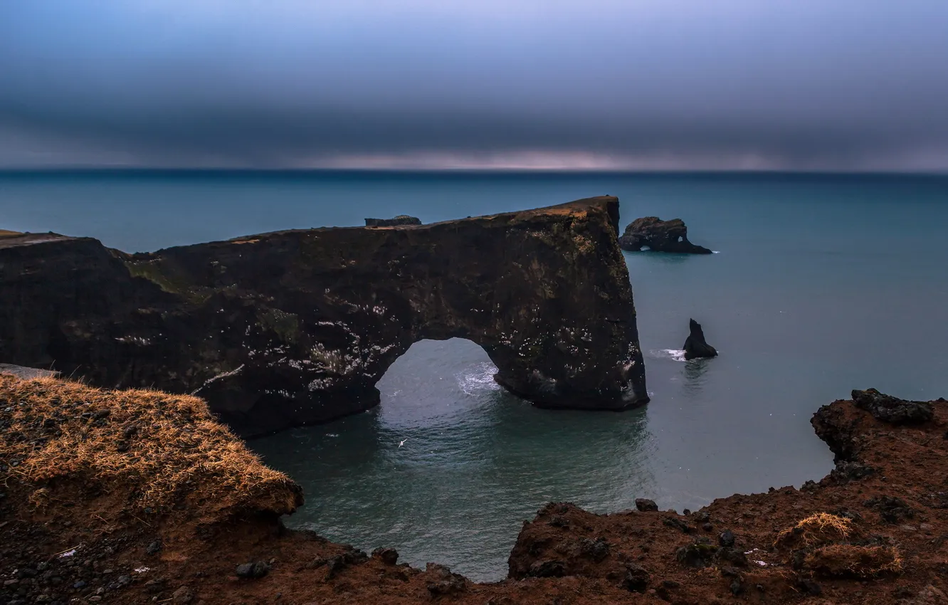 Фото обои море, пейзаж, закат, скалы