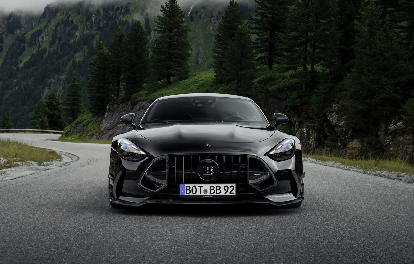 Фото обои Brabus, спортивное купе, Mercedes-AMG, 2025, Mercedes-AMG GT 63 S E Performance, черный кузов, Brabus 1000