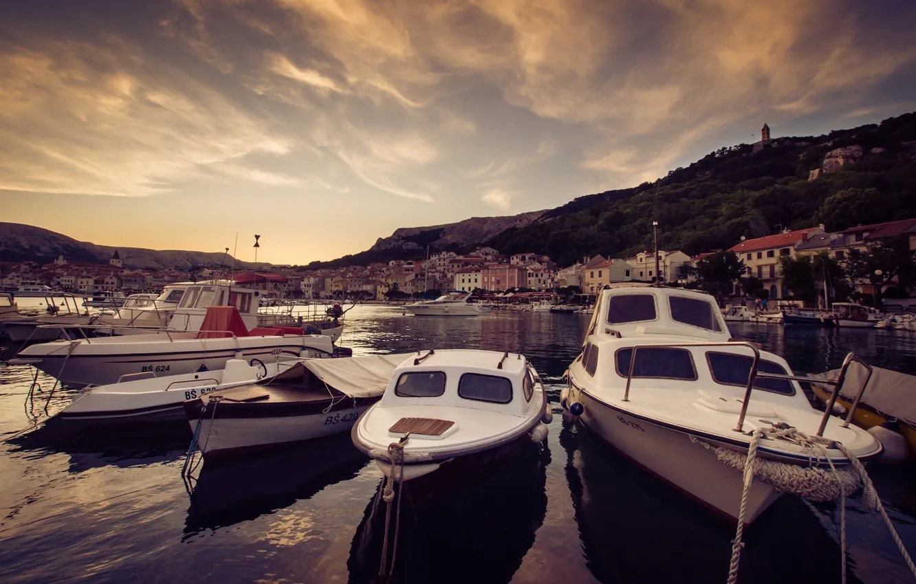 Фото обои бухта, лодки, порт, катера, Хорватия, Croatia, Башка, Baska