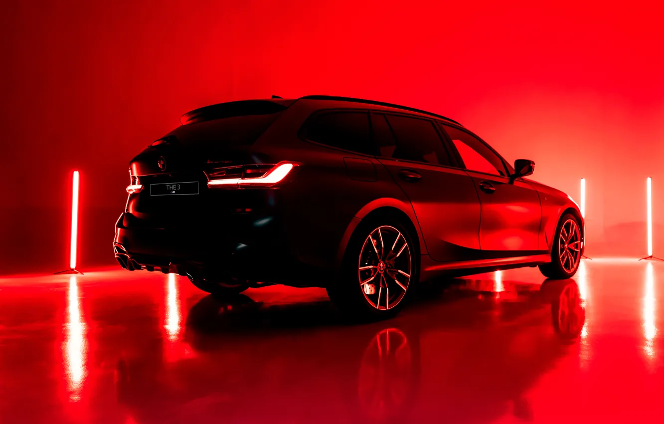 Фото обои свет, красный, фон, лампы, BMW, 3-series, универсал, пятидверный