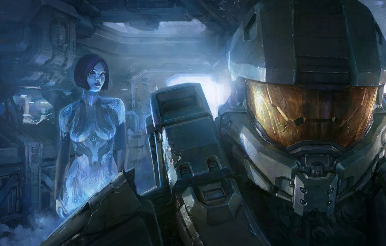 Фото обои броня, голограмма, Cortana, Xbox 360, Джон, Шеф, Джон-117, Sierra-117