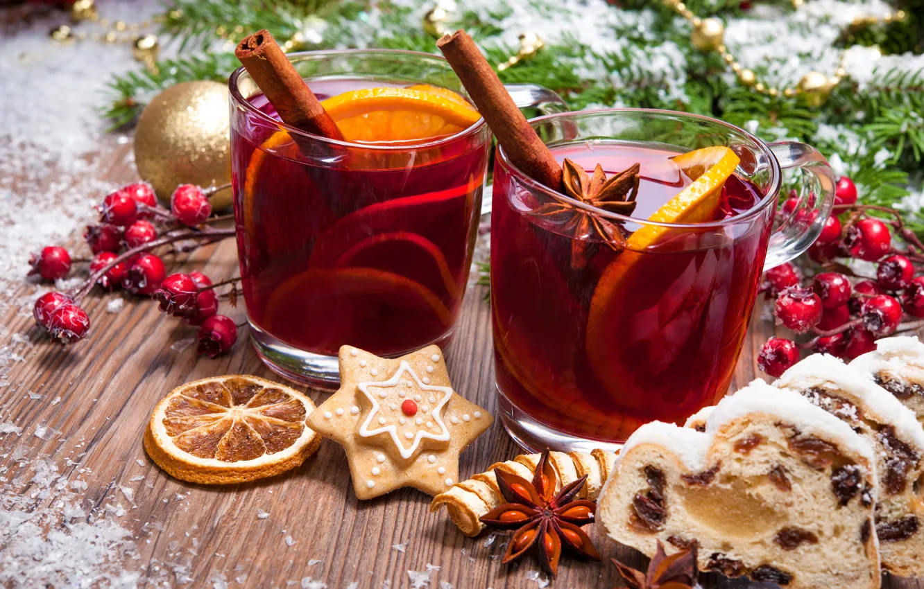 Фото обои Новый Год, печенье, Рождество, wine, orange, merry christmas, punch, tea