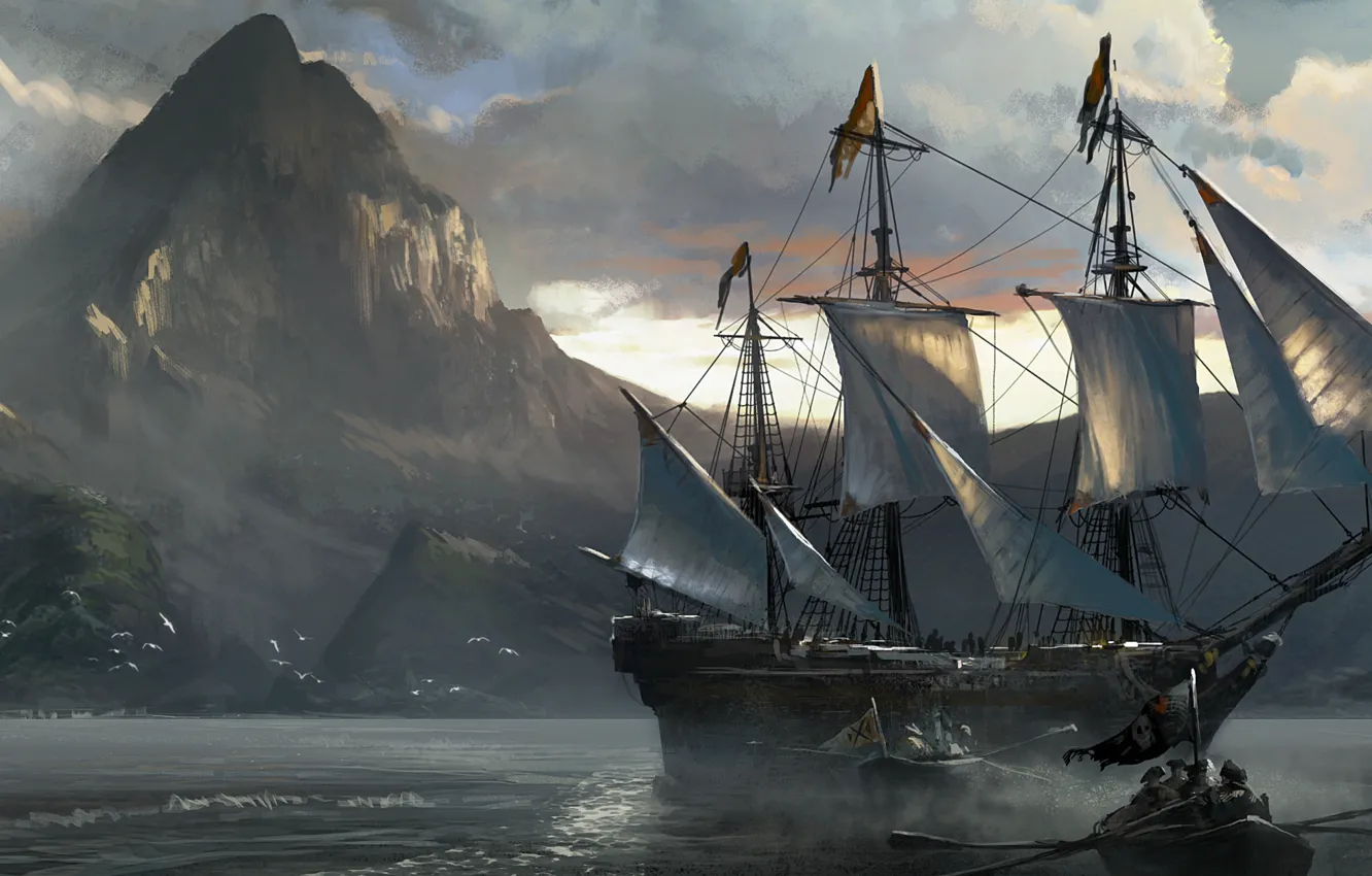 Фото обои море, корабль, Assassin's Creed IV: Black Flag, Кредо Убийцы 4: Черный Флаг