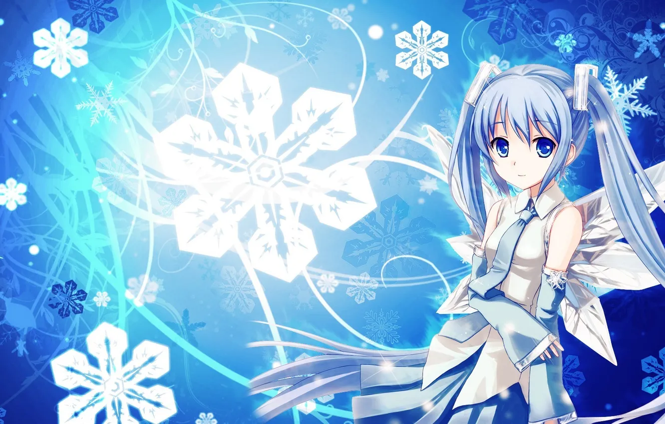 Фото обои девушка, снежинки, арт, Vocaloid, Вокалоид, Yuki Miku