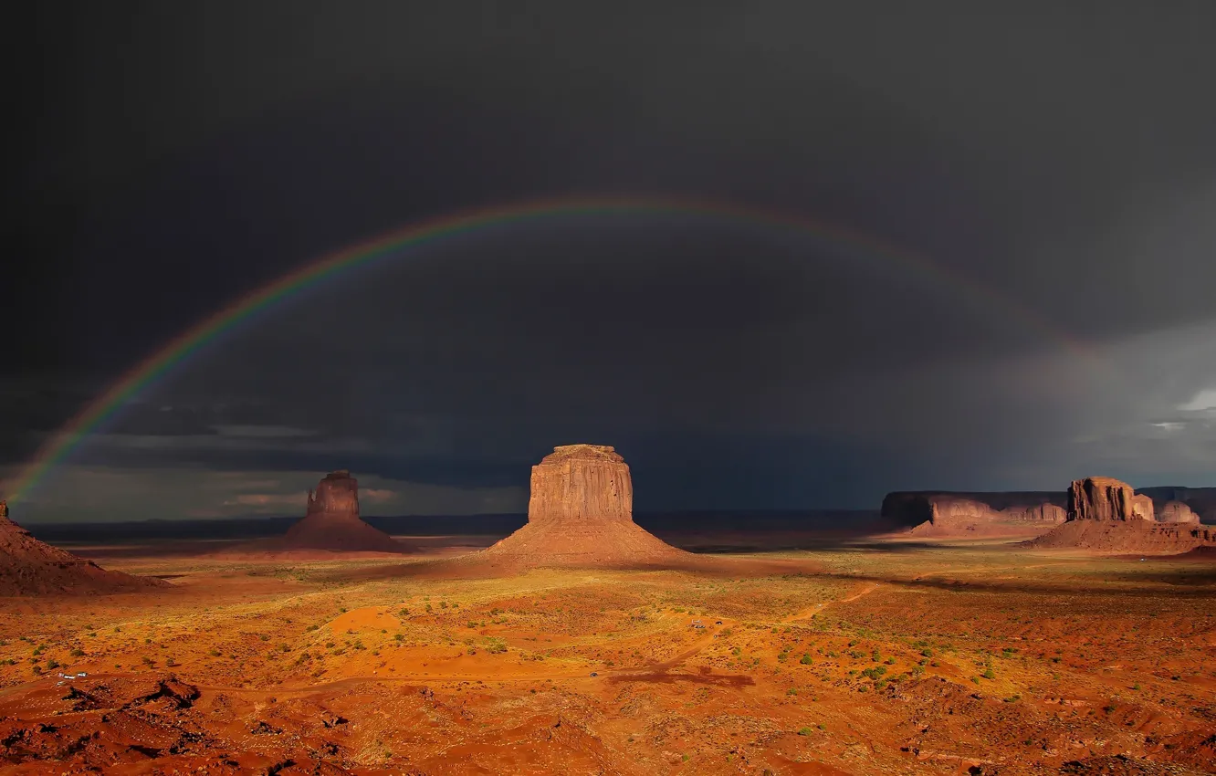 Фото обои скалы, радуга, Below the rainbow