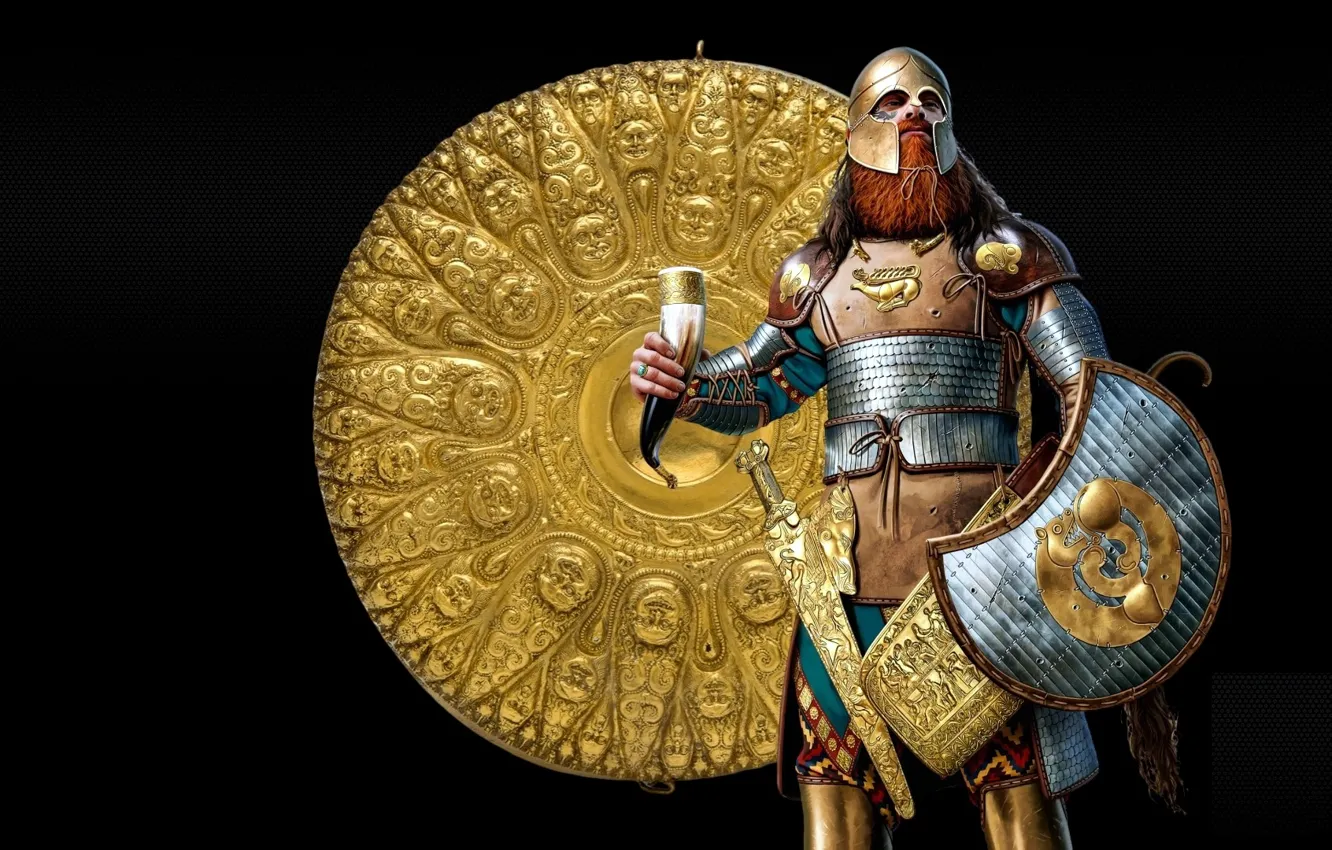 Фото обои Доспехи, Меч, Щит, Joan Francesc Oliveras Pallerols, Ateas king of the Pontic Scythians, Атеас царь …