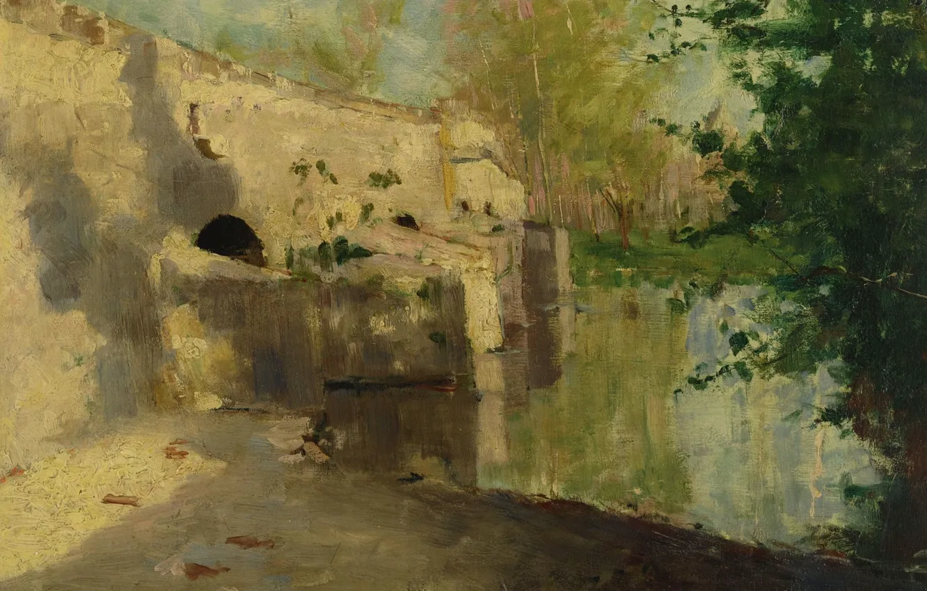 Фото обои пейзаж, картина, Старый Мост, Джон Генри Твахтман, John Henry Twachtman