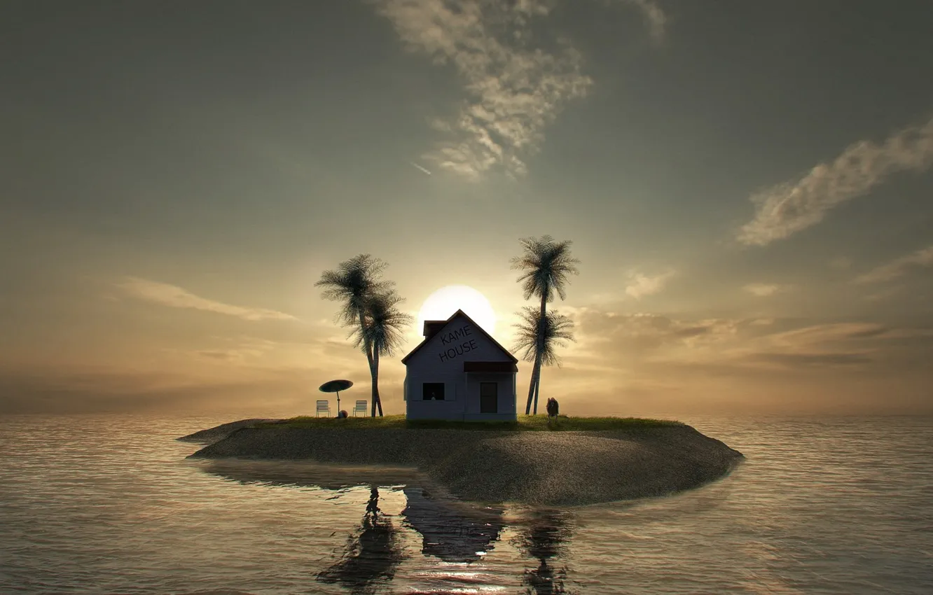 Фото обои дом, пальмы, остров, Kame House