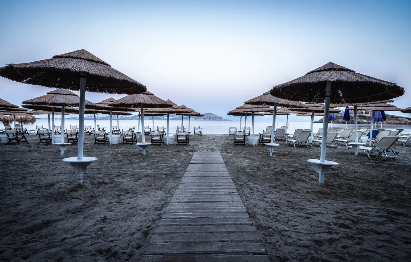 Фото обои пляж, берег, зонты, Greece, Naxos, Aegean