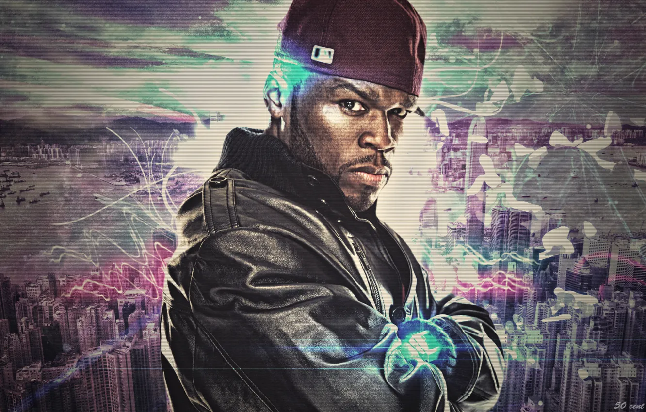 Фото обои волны, абстракция, город, музыка, rap, репер, 50 cent, Кёртис Джеймс