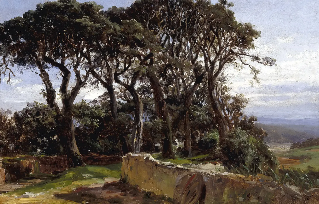 Фото обои деревья, пейзаж, картина, Карлос де Хаэс, Пинии