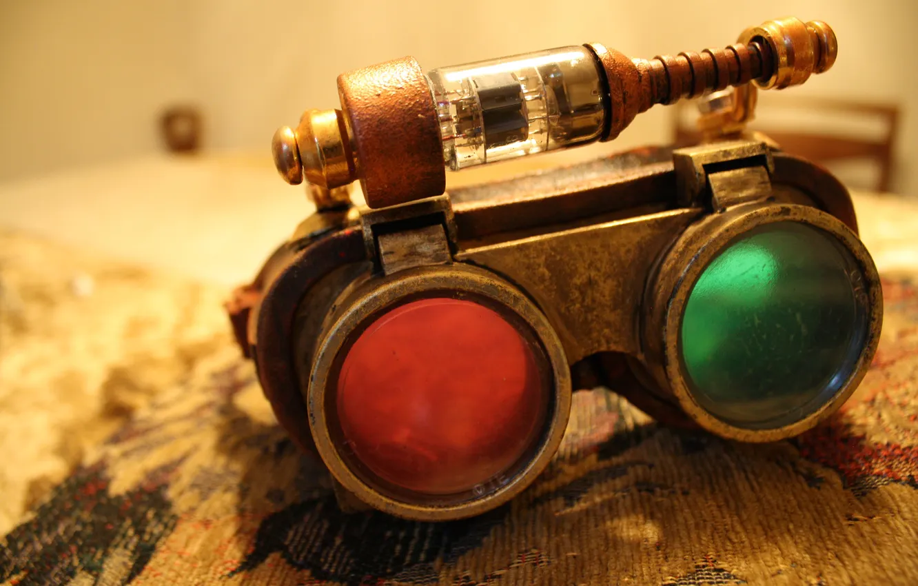 Фото обои лампа, очки, метал, линзы, steampunk