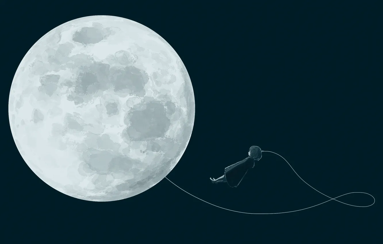 Фото обои космос, фантастика, луна, девочка