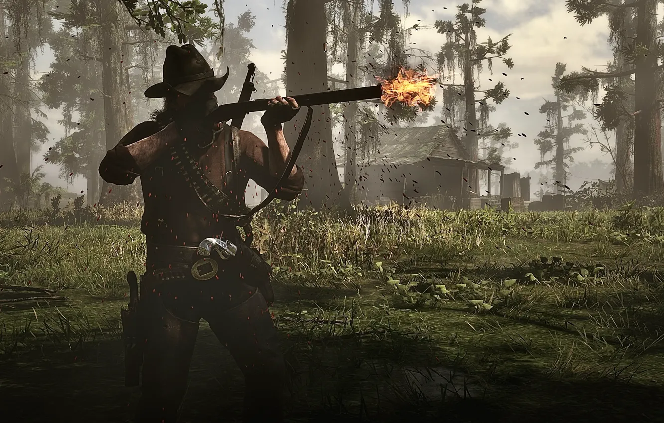 Фото обои HDR, Gun, Game, John, John Marston, Shot, UHD, Red Dead Redemption 2