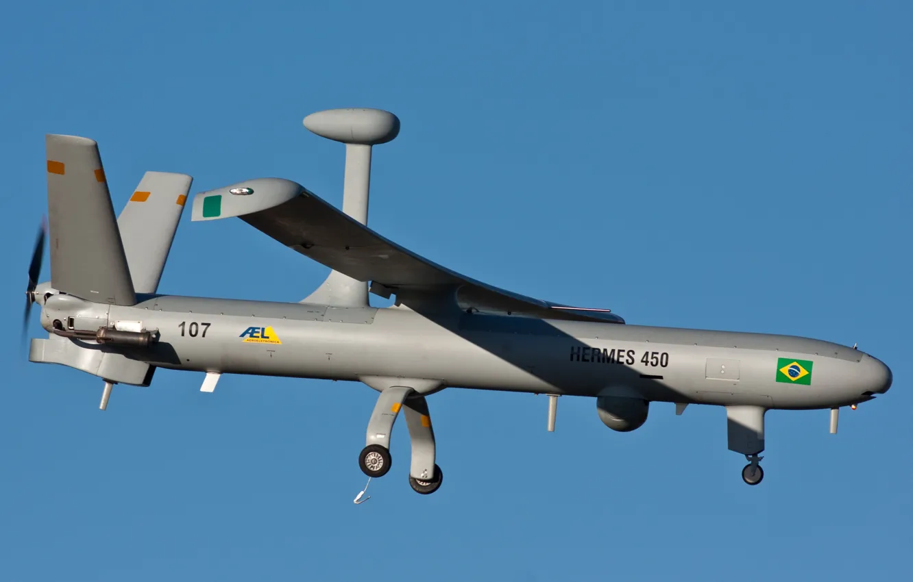 Фото обои flag, Brazil, drone, Hermes, unmanned aerial vehicle, VANT, Hermes 450, vant
