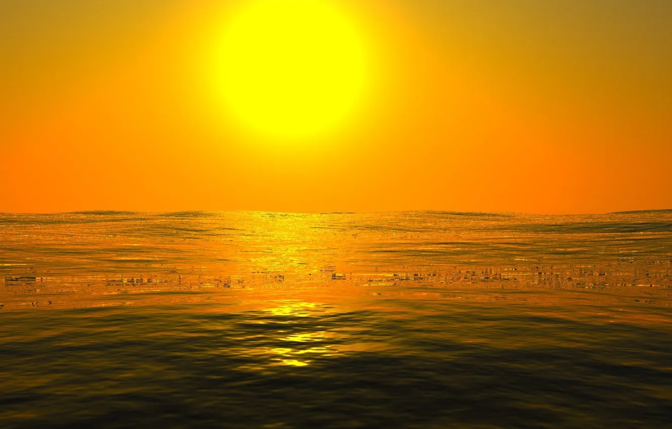 Фото обои вода, солнце, закат, минимализм