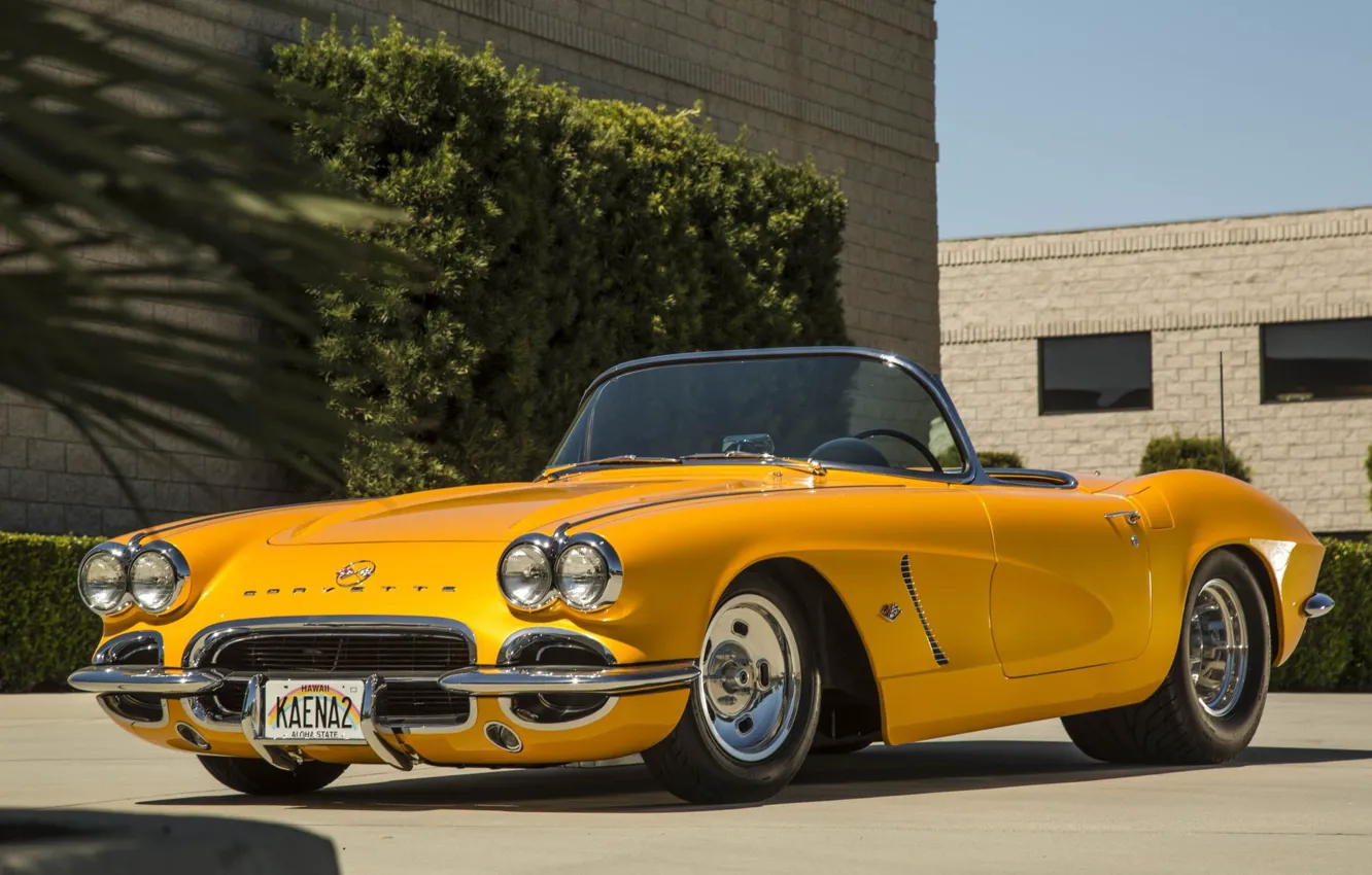 Фото обои Corvette, Chevrolet, Yellow, Convertible, 1962