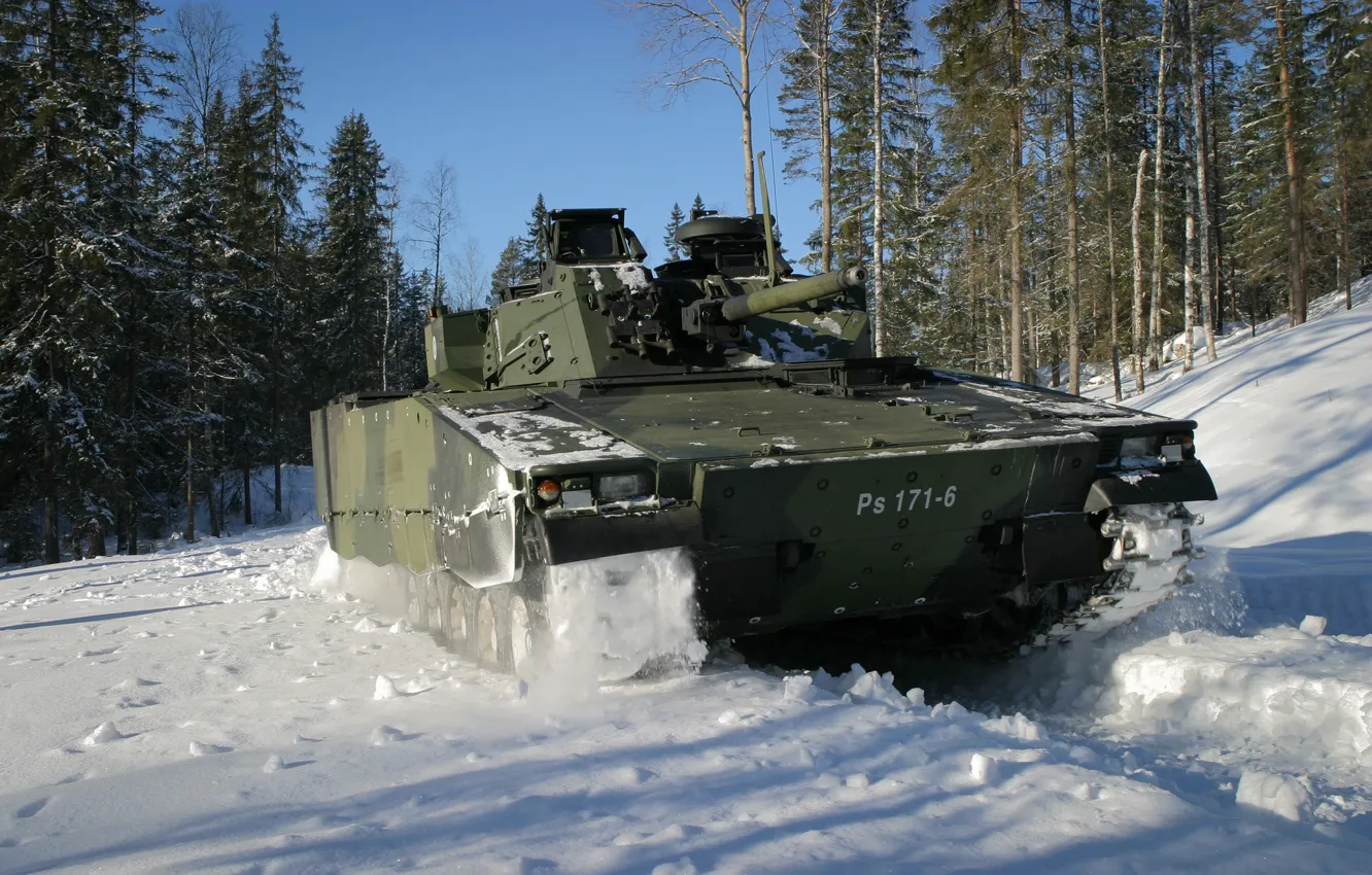 Фото обои машина, лес, снег, боевая, пехоты, CV-9030