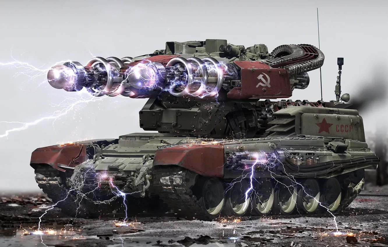 Фото обои red alert, USSR, artwork, drawing, tank, Red Alert 3, video games, Johnson Ting