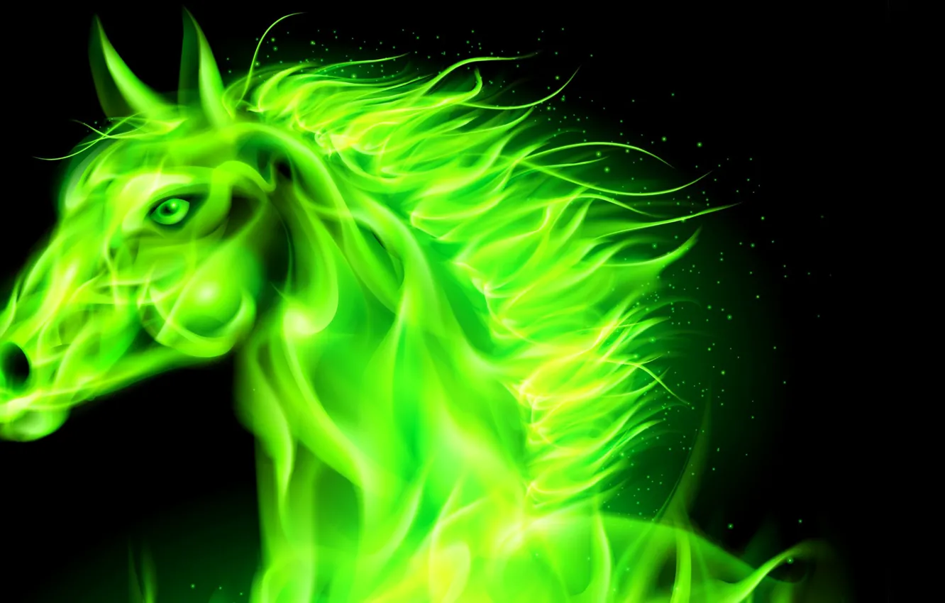 Фото обои огонь, пламя, лошадь, цвет, грива, газ