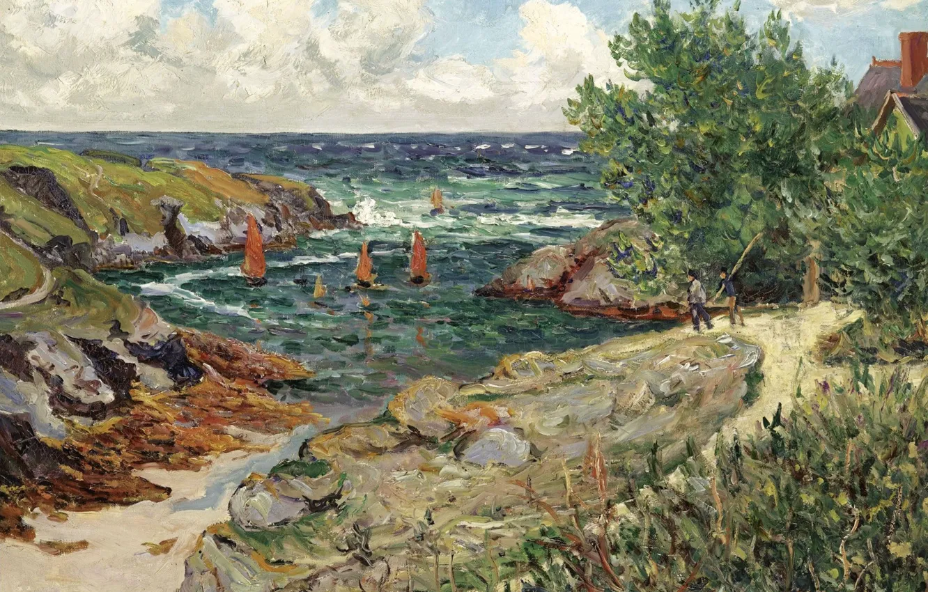 Фото обои пейзаж, картина, 1909, Maxime Maufra, Максим Мофра, The Port of Goulphar. Belle-Ile-en-Mer