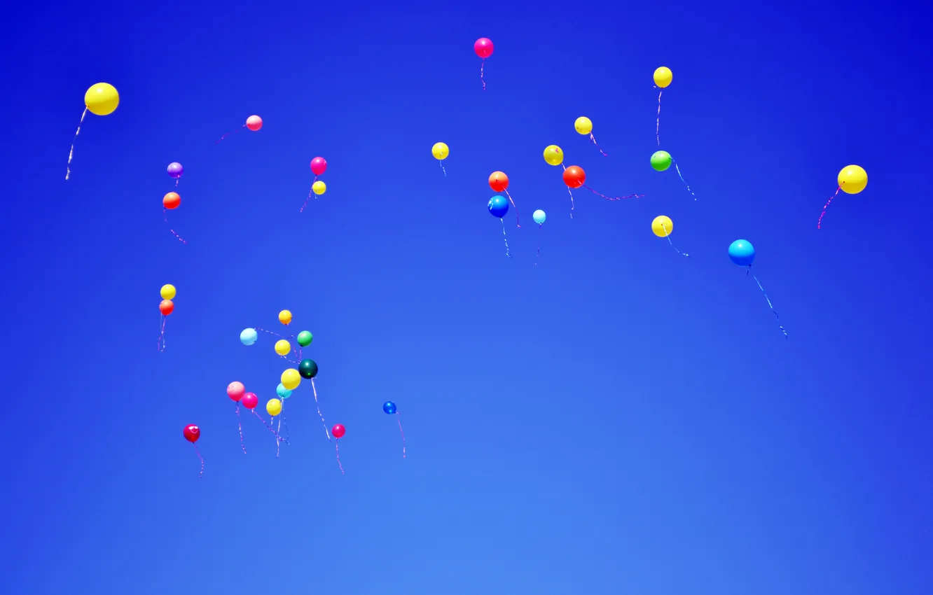 Фото обои небо, воздушные шары, шары, синее, летят
