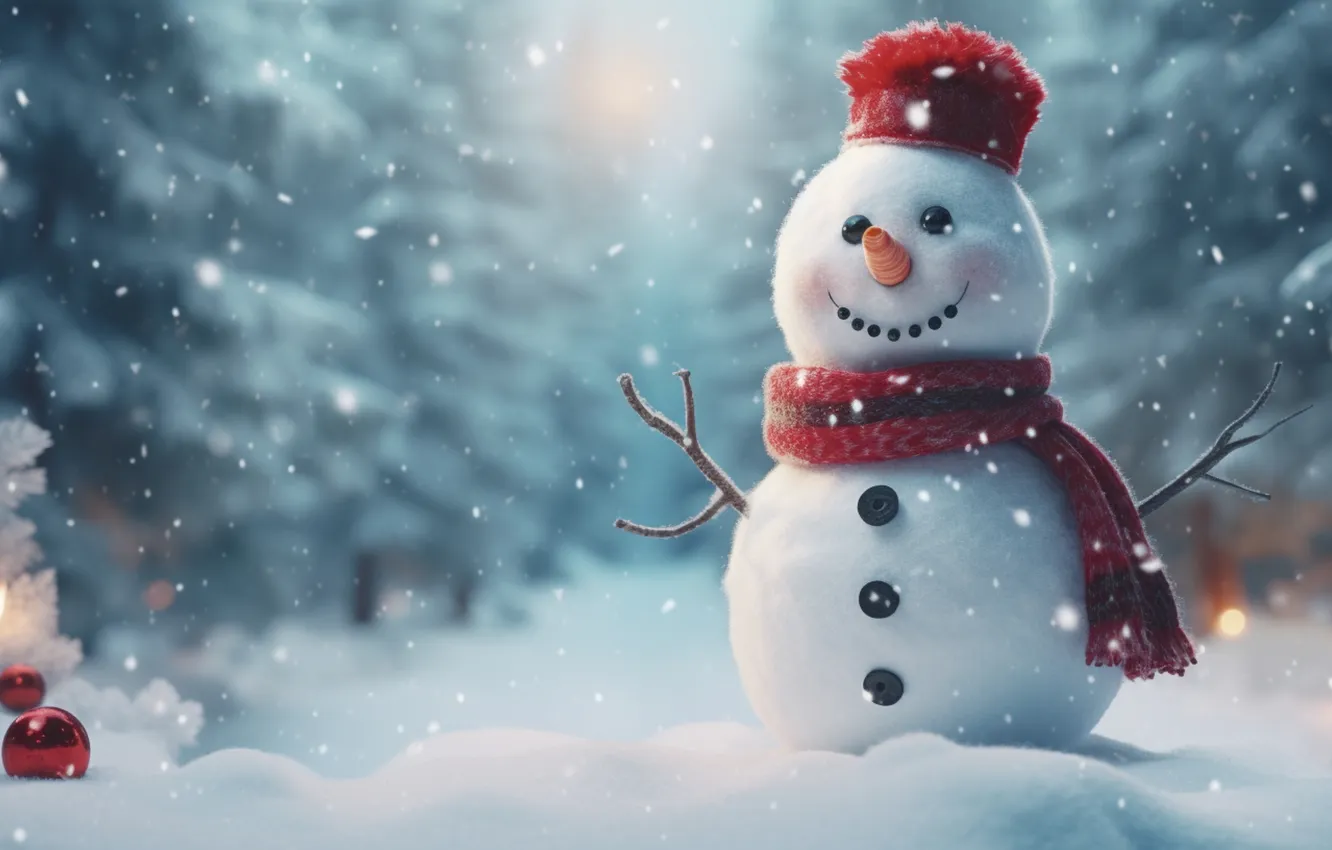 Фото обои зима, снег, Рождество, Новый год, снеговик, Christmas, winter, merry