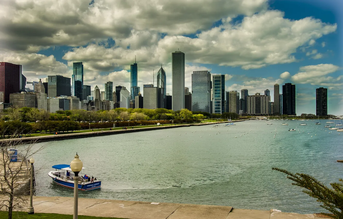 Фото обои небоскребы, Чикаго, USA, Chicago, мегаполис, illinois