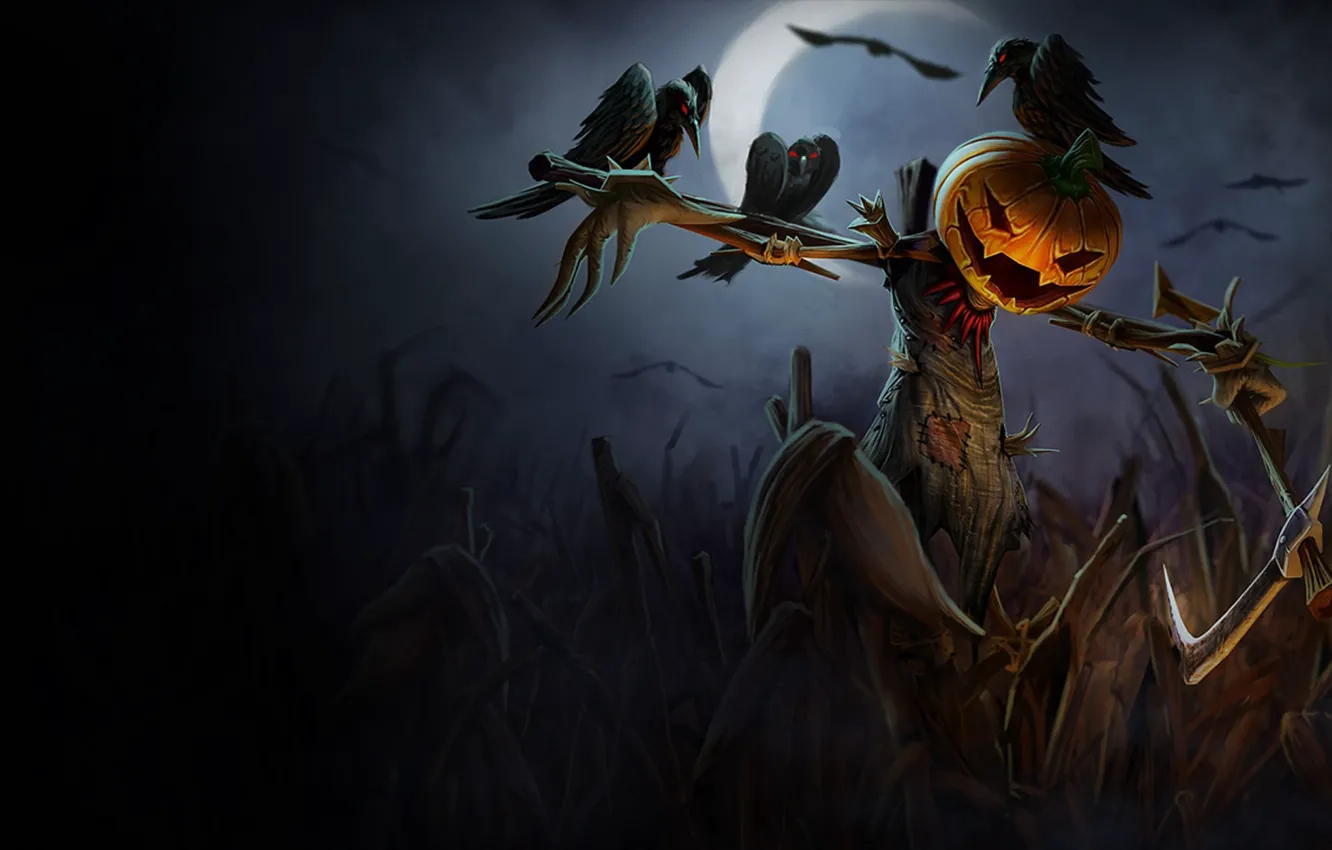 Фото обои axe, dark, Halloween, moon, night, holiday, pumpkin, scary