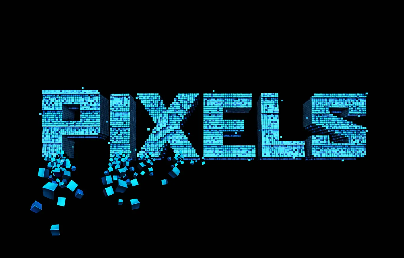 Фото обои надпись, черный фон, Пиксели, Pixels