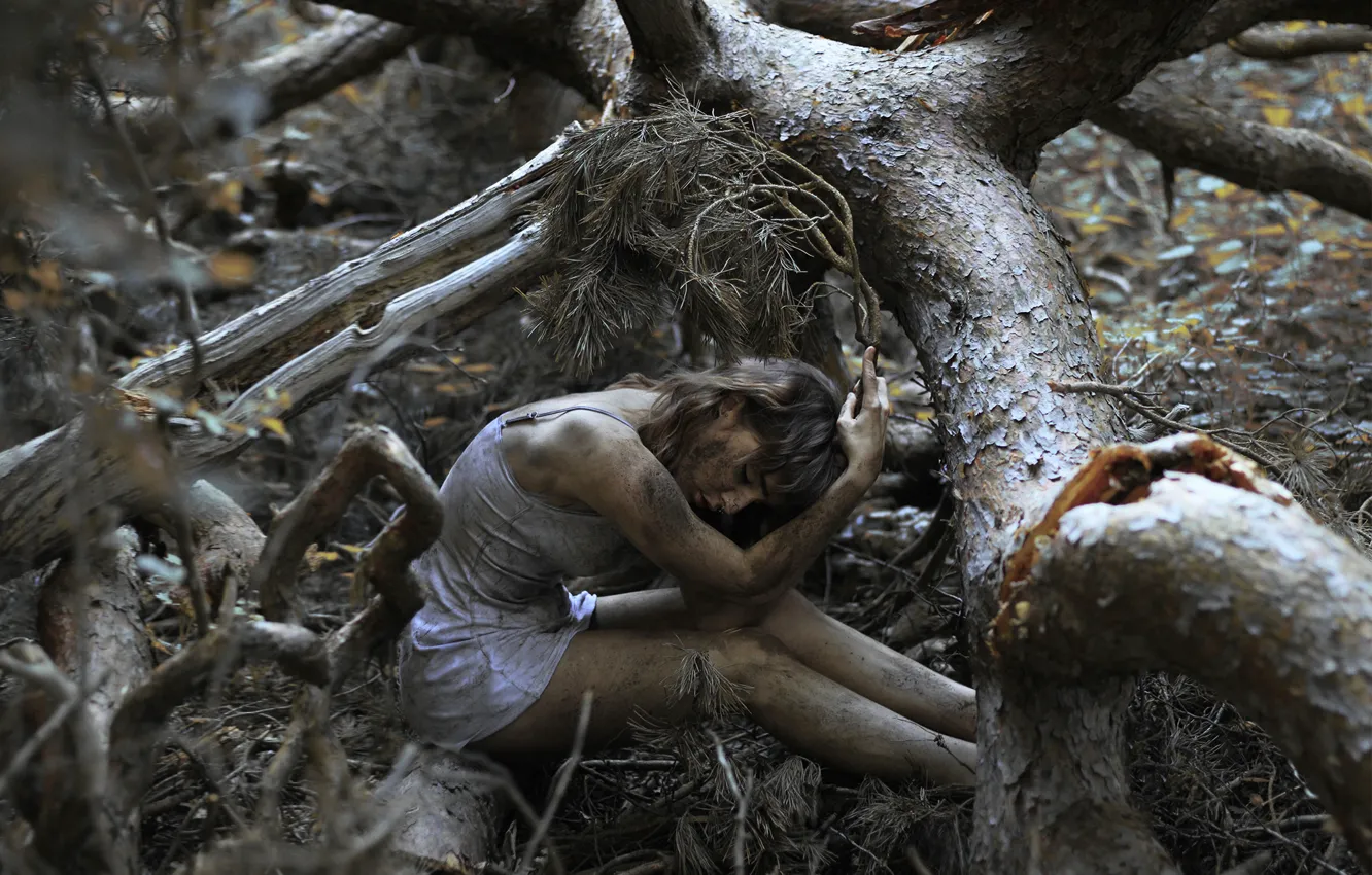 Фото обои лес, девушка, дерево, грязь, боке, The Spriggan-2