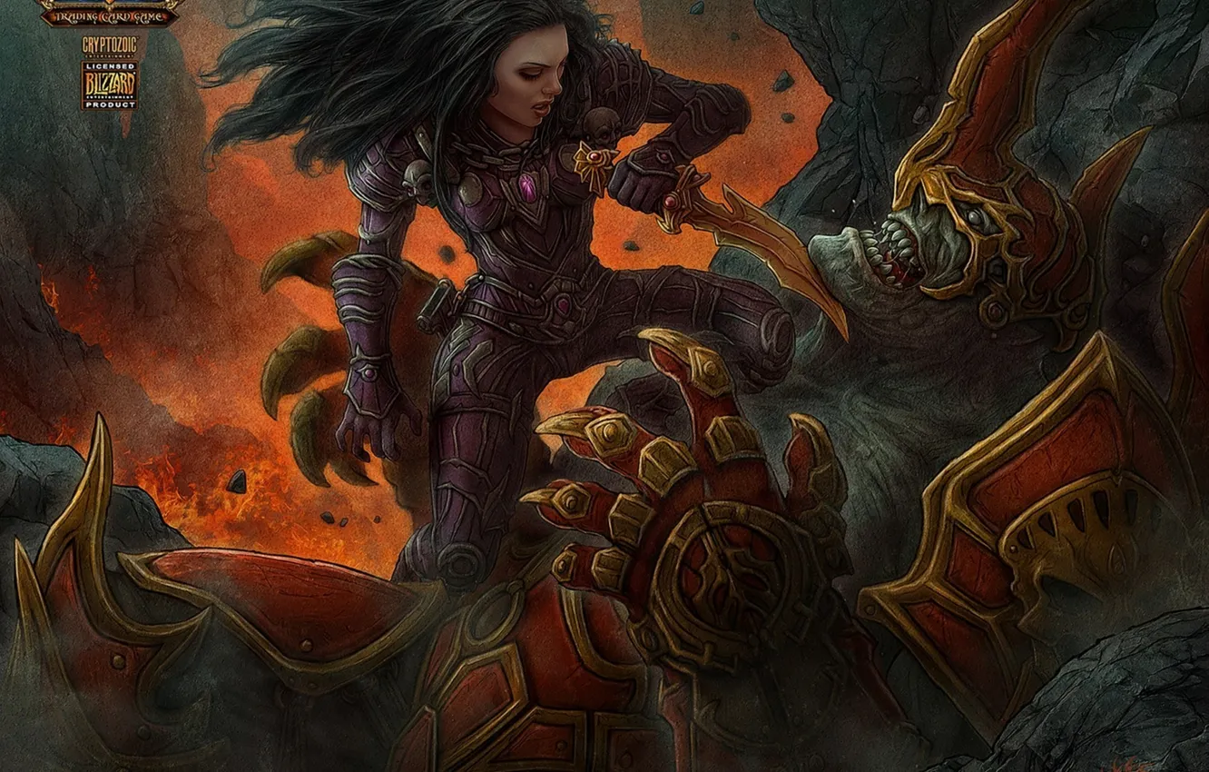 Фото обои девушка, скалы, монстр, арт, кинжал, World of Warcraft, kerem beyit, wow