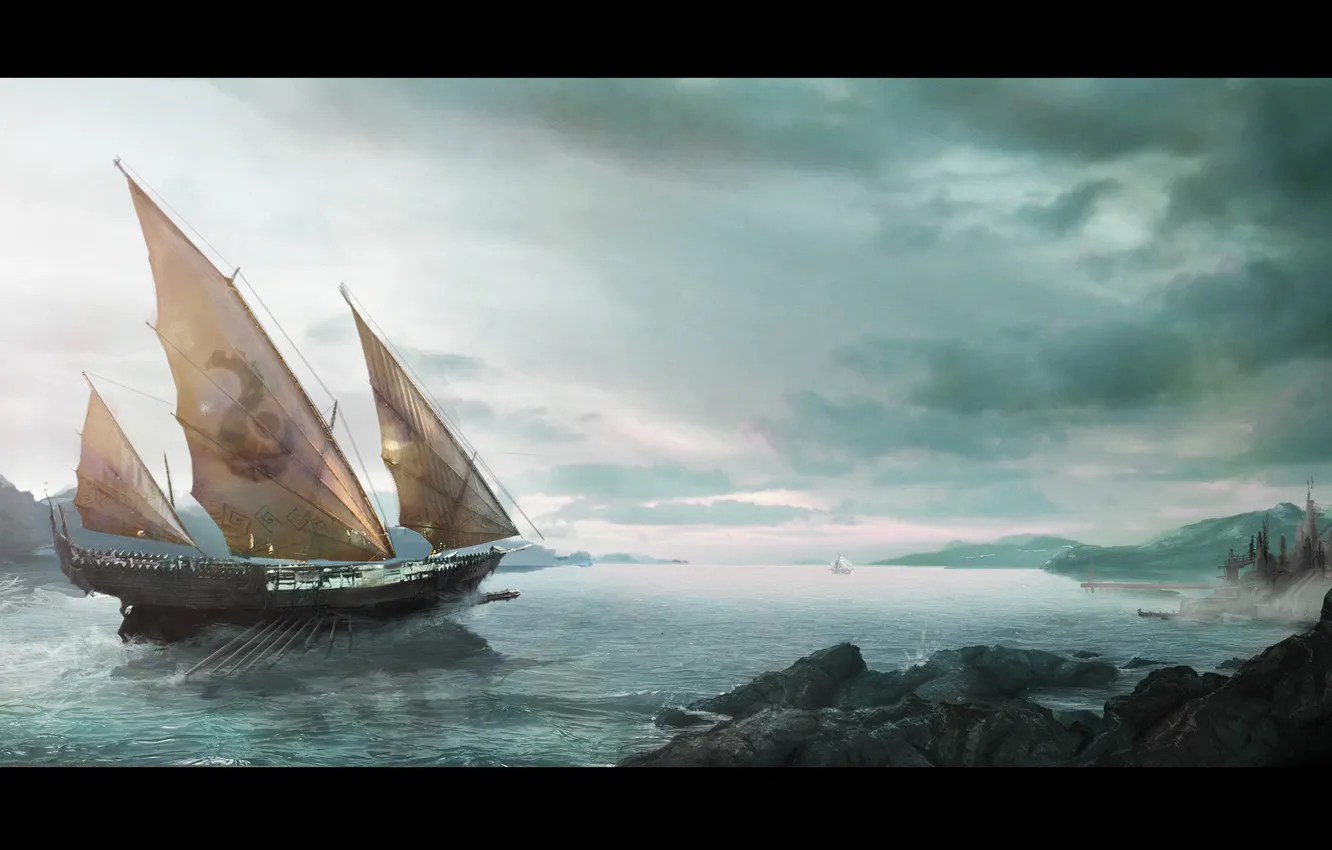 Фото обои море, берег, лодка, корабль, The Arrival