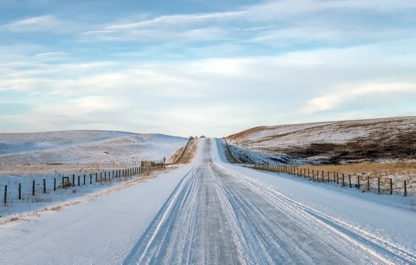 Фото обои зима, дорога, природа
