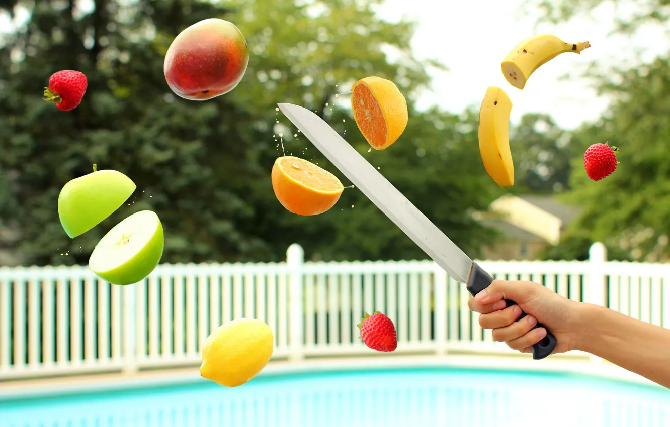 Фото обои fruits, knife, slice