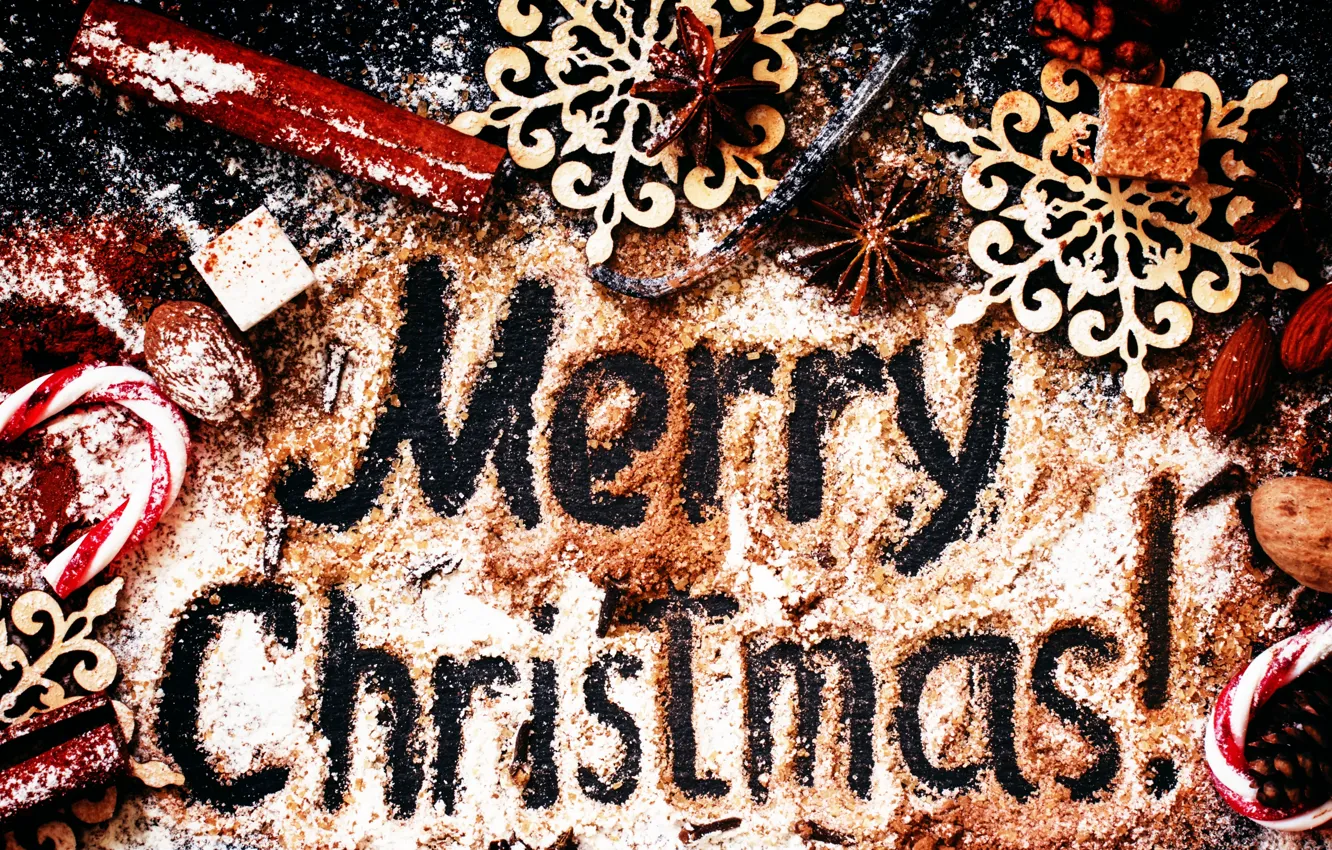 Фото обои украшения, Новый Год, Рождество, сахар, орехи, корица, Christmas, wood